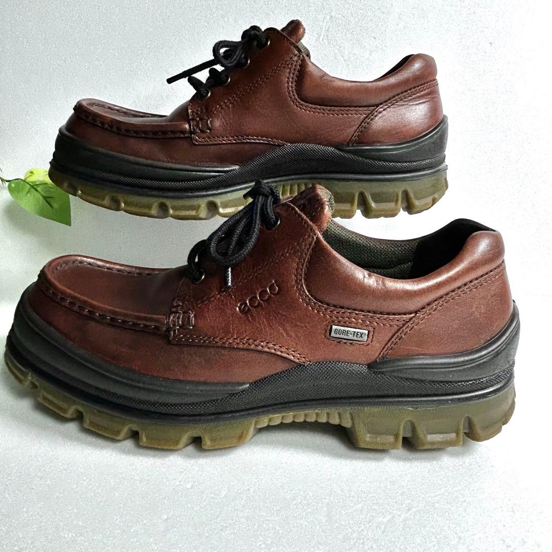 極美品 ECCO 日本製 ゴアテックス モックトゥシューズ ブラウン 防水 革靴