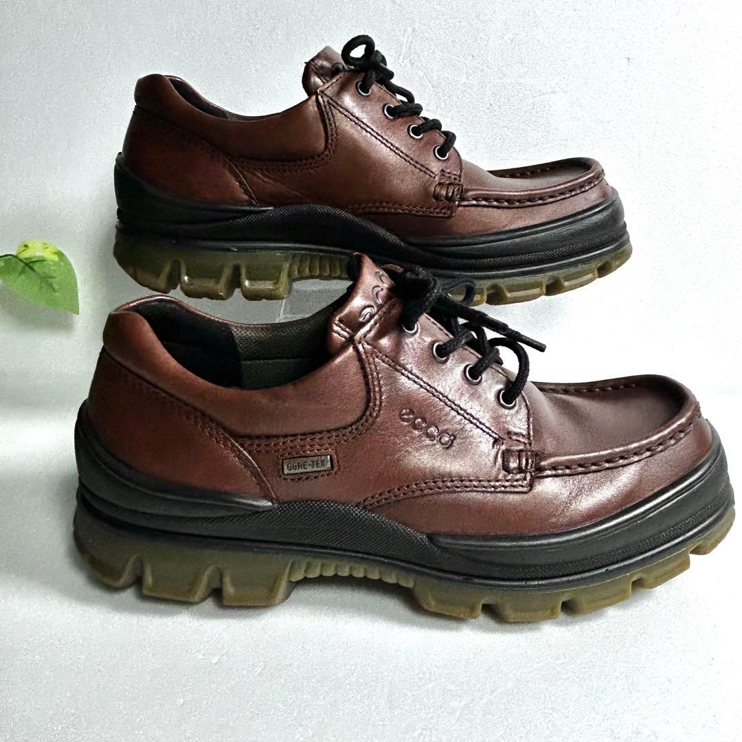 極美品 ECCO 日本製 ゴアテックス モックトゥシューズ ブラウン 防水 革靴