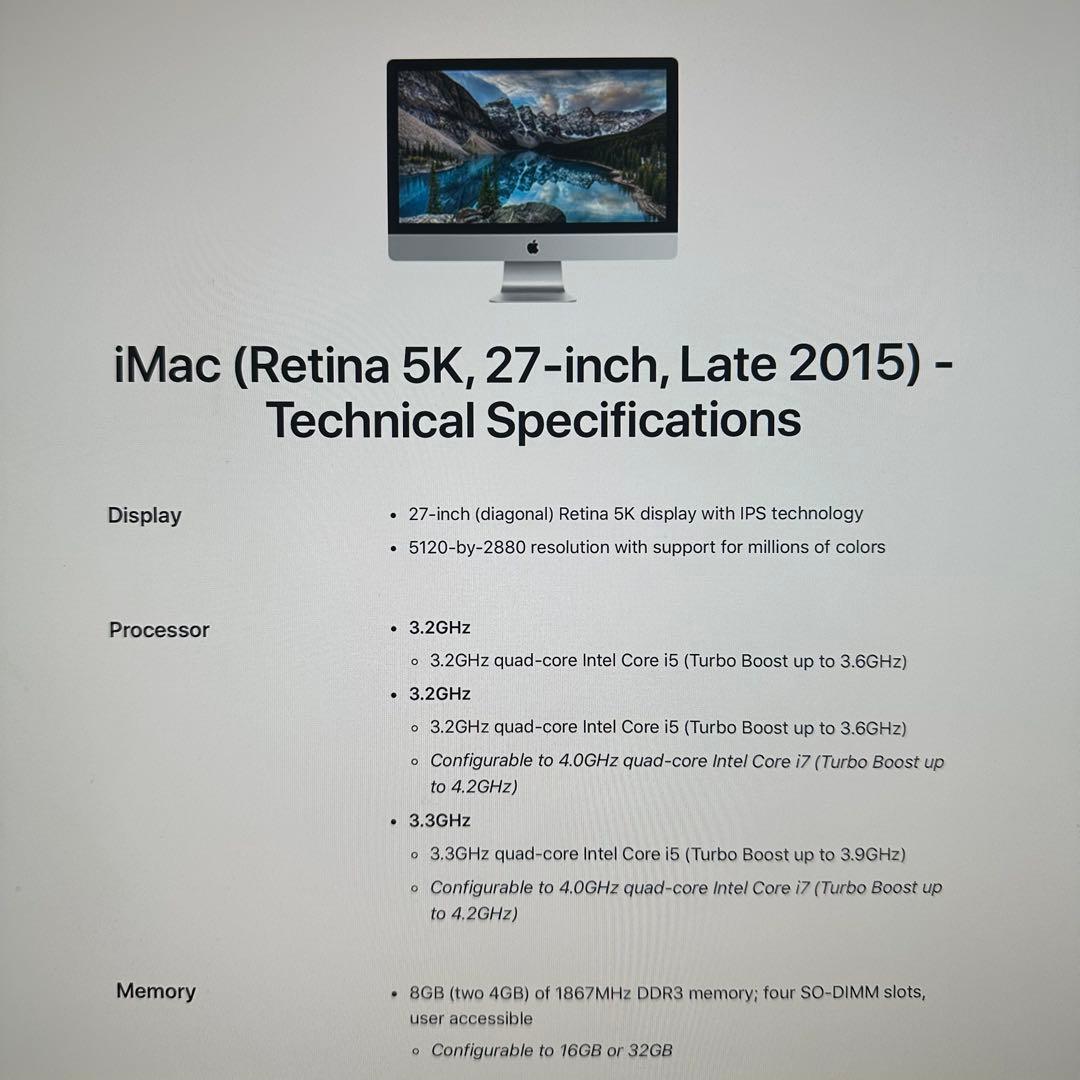 Macデスクトップ Apple iMac27-inch Retina 5K Late2015 2TB
