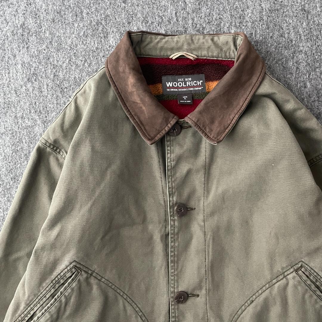 WOOLRICH　カバーオールジャケット　ハンティング　レザーカラー切替　裏ボア