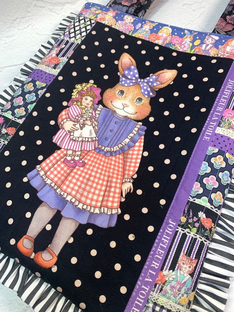 フリルバッグ ポーチ 2点セット ビッグコラコラ ジョリーフルール 黒 うさぎ