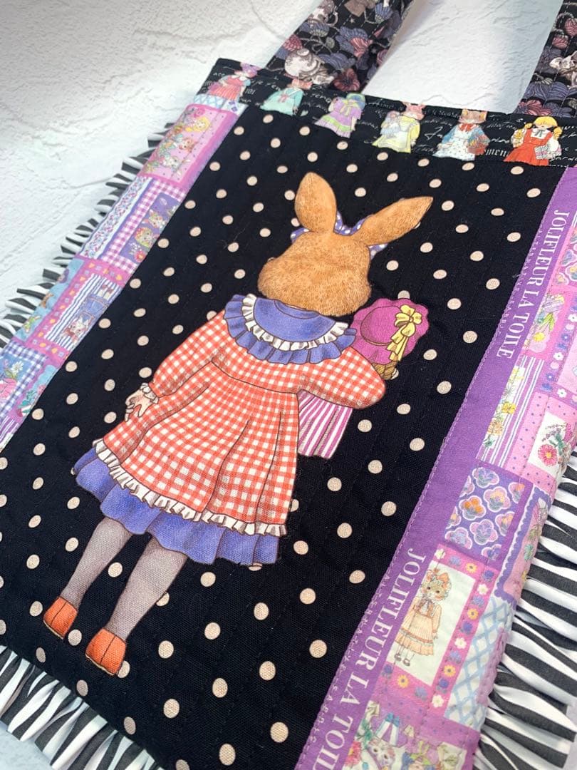 フリルバッグ ポーチ 2点セット ビッグコラコラ ジョリーフルール 黒 うさぎ