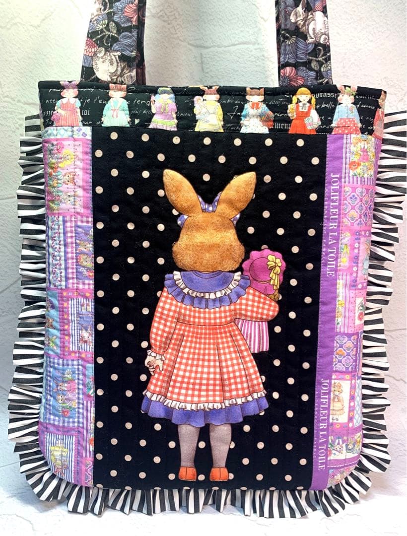 フリルバッグ ポーチ 2点セット ビッグコラコラ ジョリーフルール 黒 うさぎ