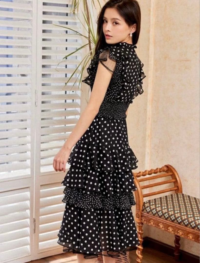 【ERUKEI エルケイ】ドット ティアードフリル キャバドレス