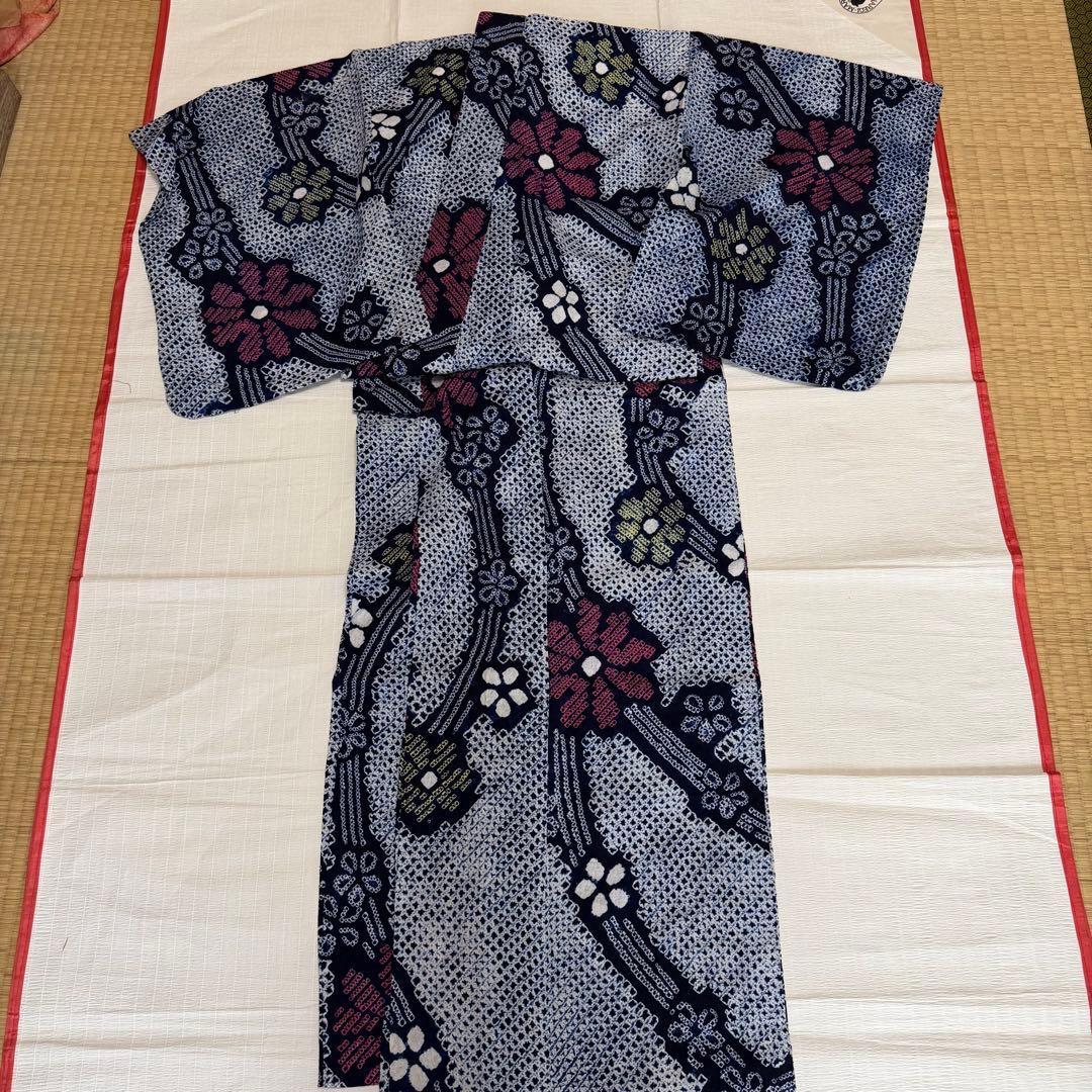 木綿 浴衣 有松絞り 花柄