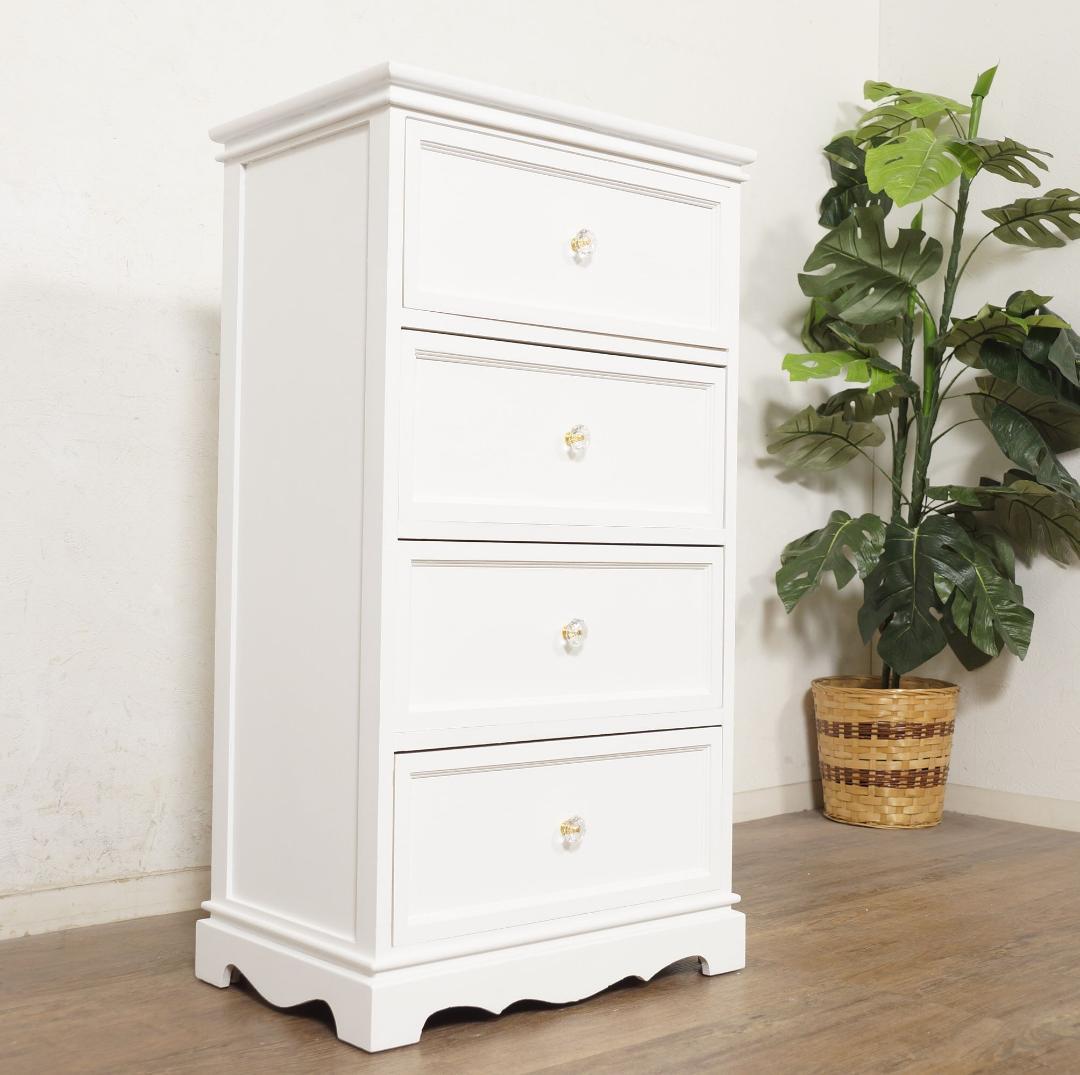 フォロー割【新品】フレンチカントリー風　チェスト クリスタル調取っ手　4段