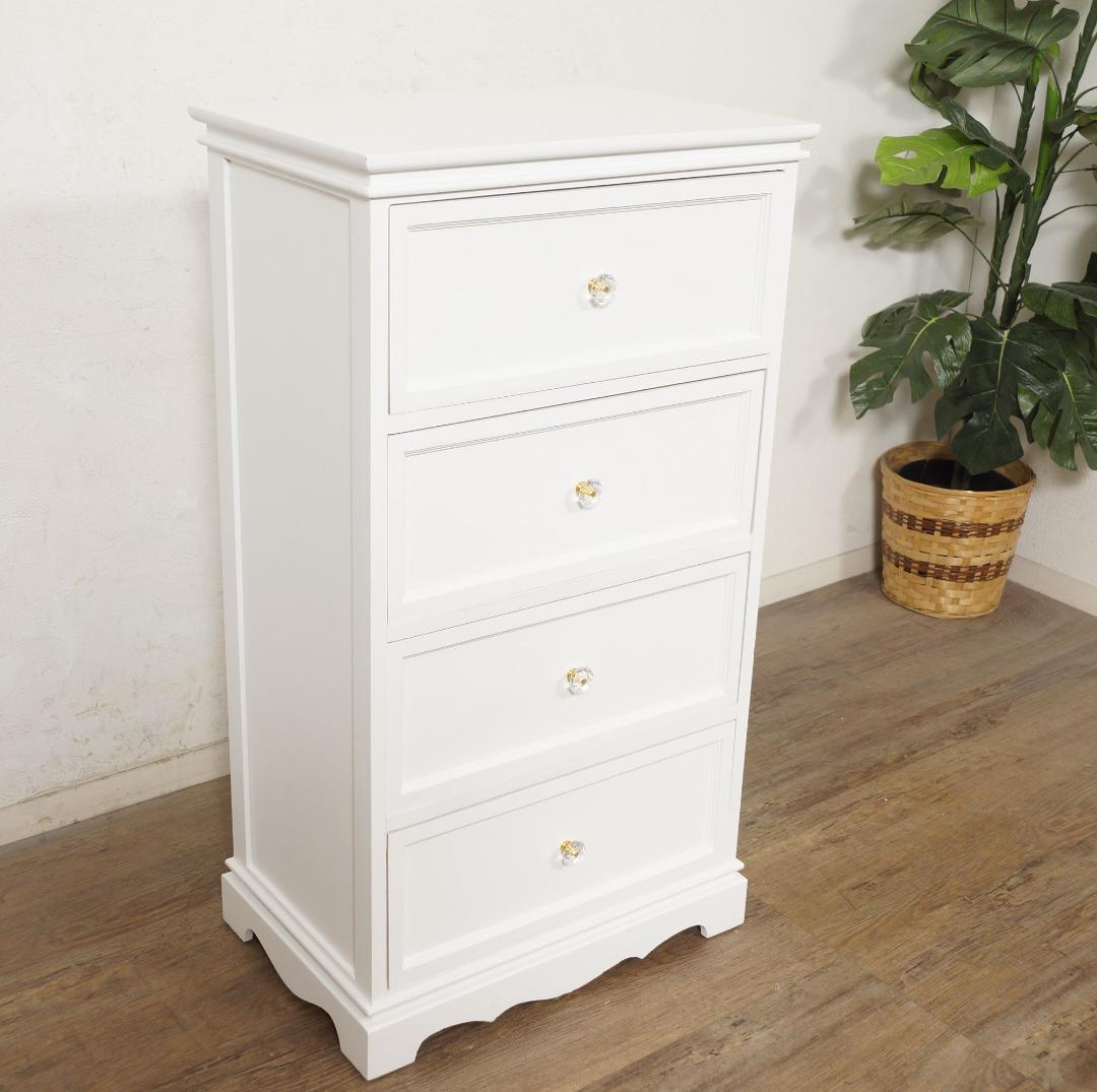 フォロー割【新品】フレンチカントリー風　チェスト クリスタル調取っ手　4段