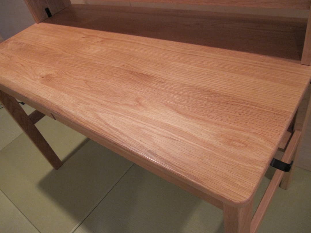 無印良品　オーク無垢材デスク 上棚付き 2引き出し 足元本棚