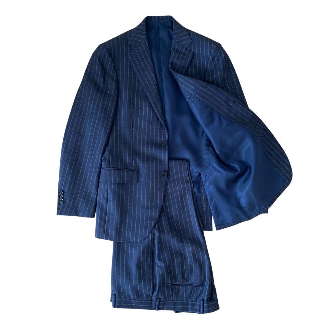 BEAMS F スーツ セットアップ ネイビー ウール チョークストライプ 95