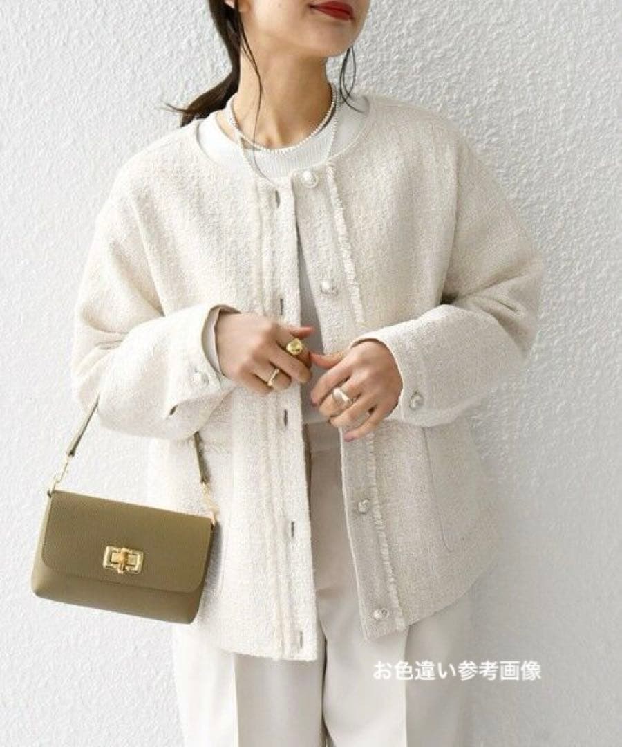 新品　SHIPS any ノーカラー ツイード ジャケットNAVYBLUE