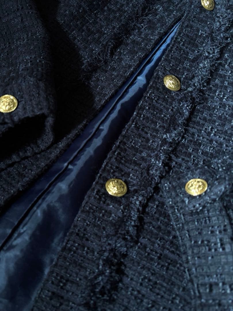 新品　SHIPS any ノーカラー ツイード ジャケットNAVYBLUE