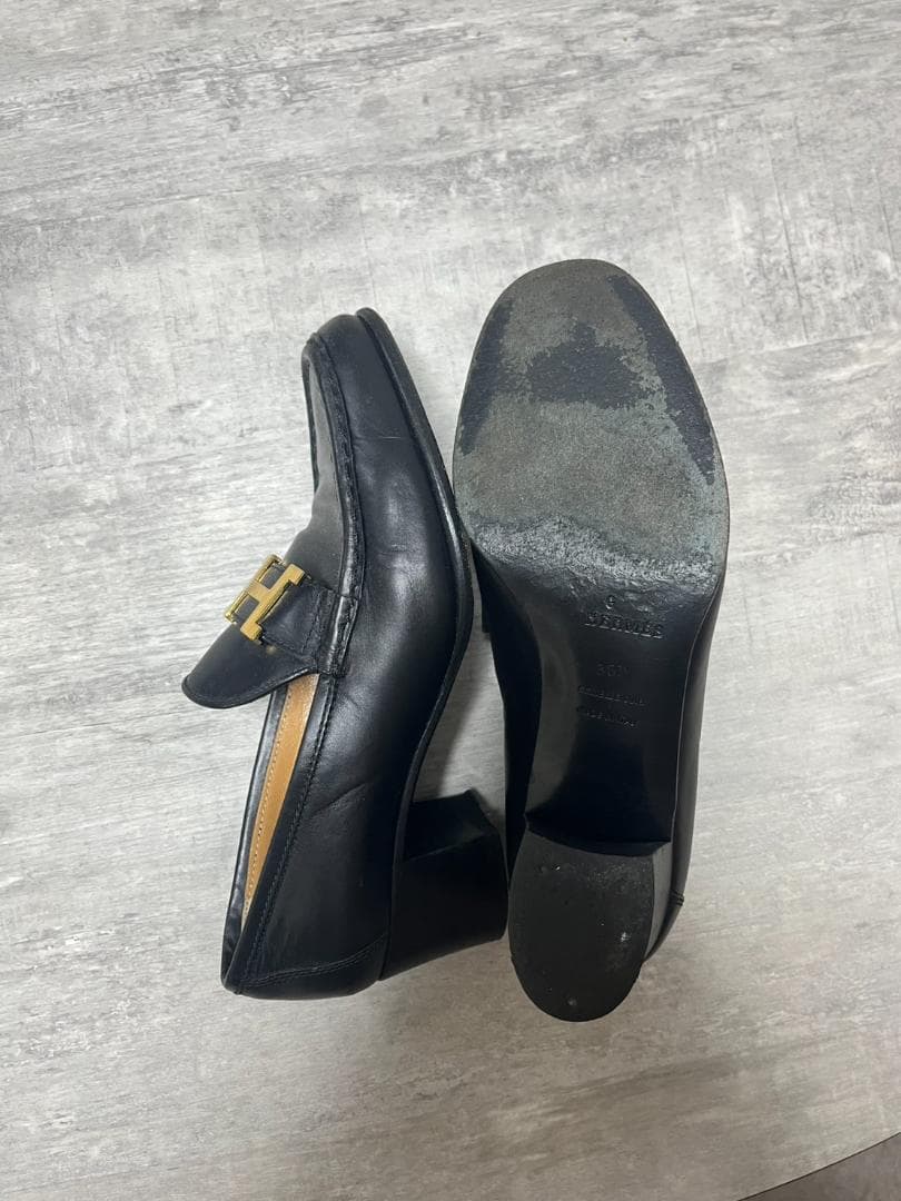 【Hermes】エルメス ローファー ゴールド金具 Hロゴ レザー 36 1/2