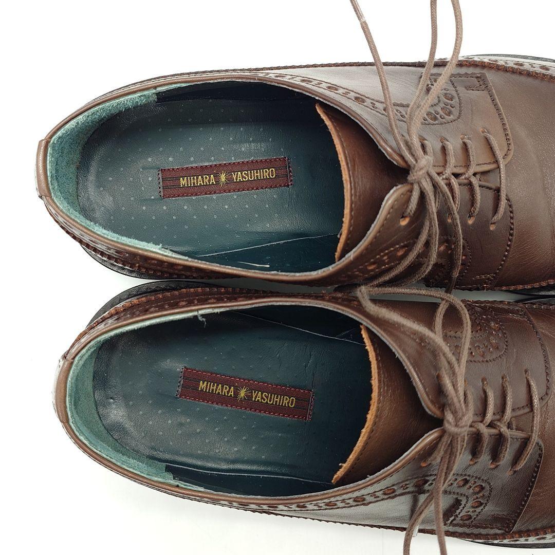 【美品】MIHARAYASUHIRO ロングウイングチップ レザーシューズ 26