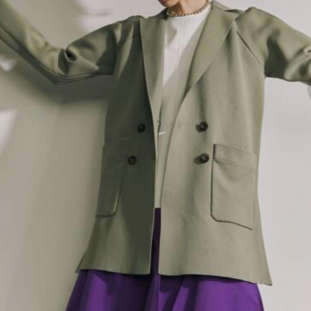 新品タグ付✨人気アンスリード　スクエアショルダーニットジャケット　ダブル　コート