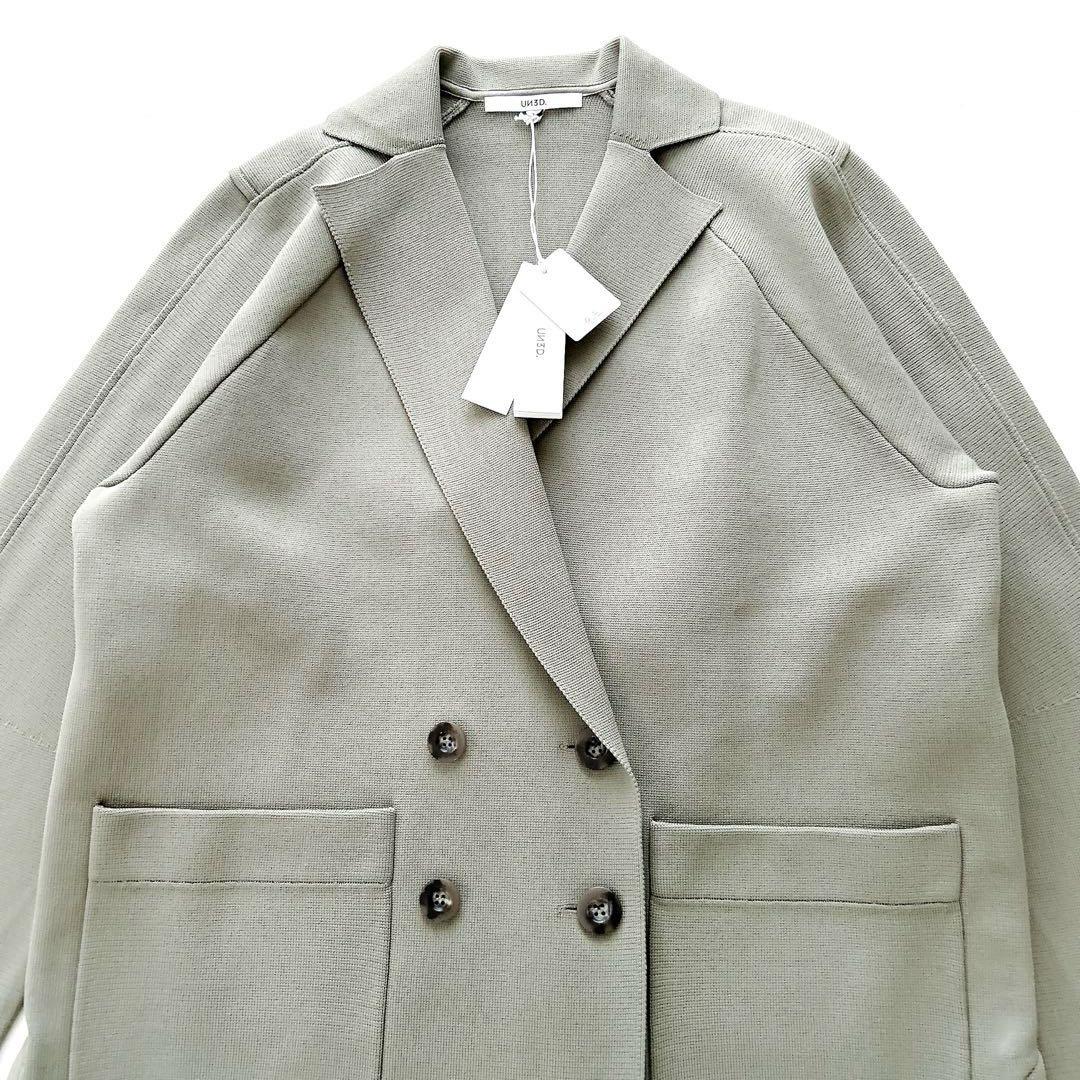 新品タグ付✨人気アンスリード　スクエアショルダーニットジャケット　ダブル　コート