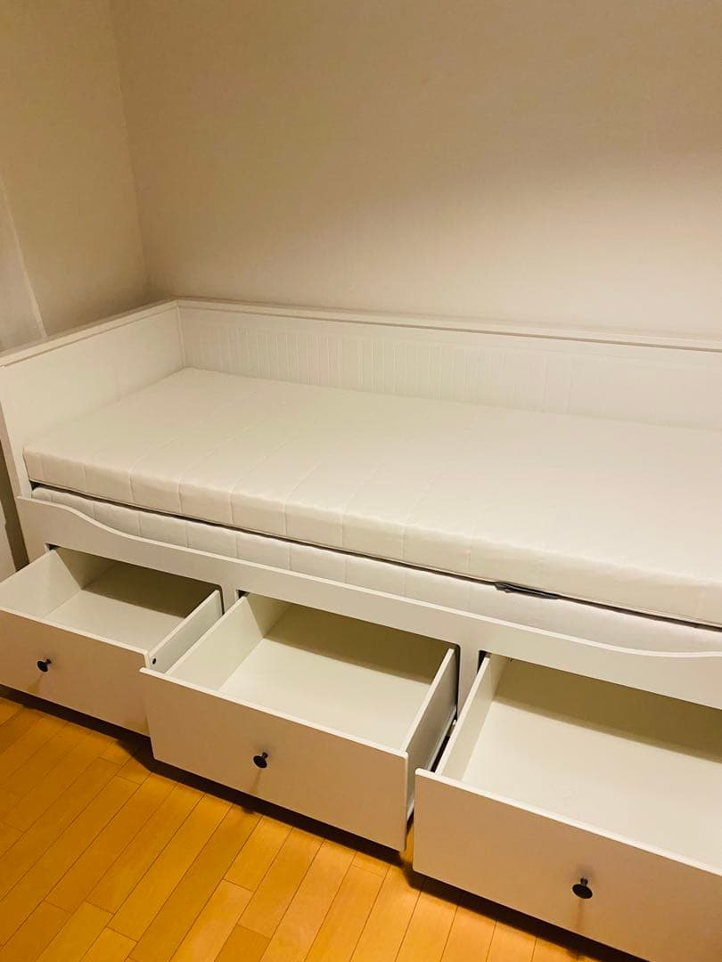 IKEA 【未使用に近い】ホワイト シングルベッド 引き出し付き