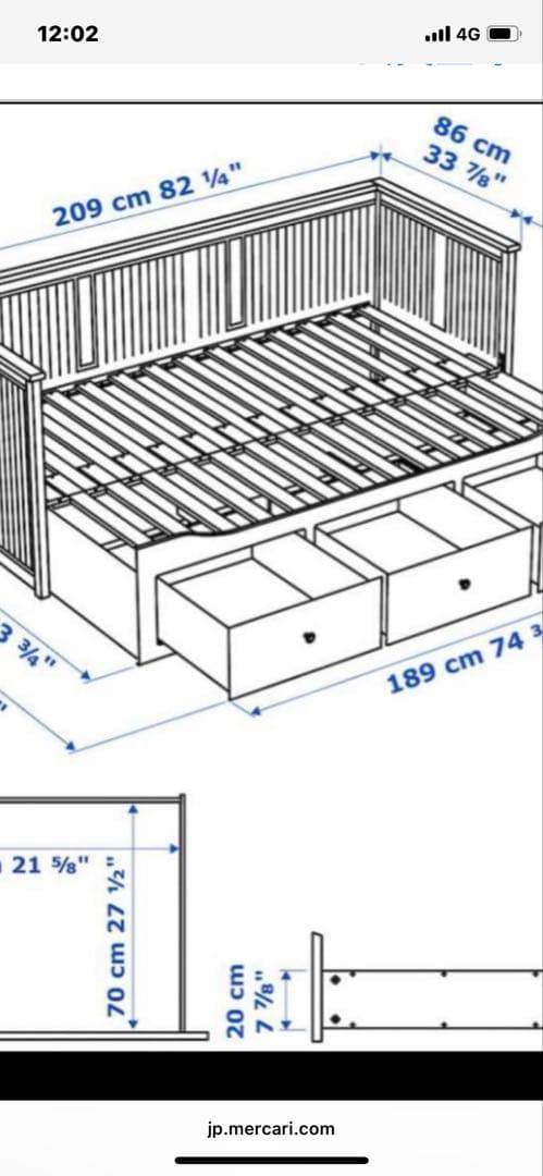 IKEA 【未使用に近い】ホワイト シングルベッド 引き出し付き