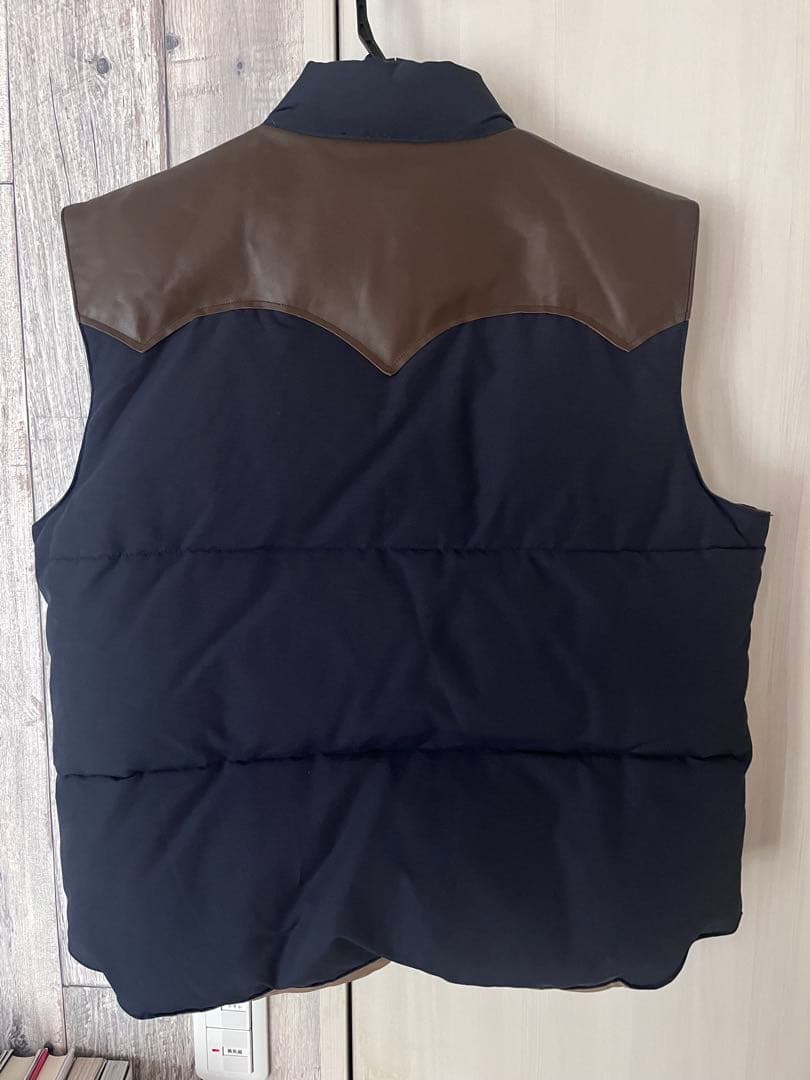Sugar Cane ダウンベスト XL ネイビー/ブラウン　レザーヨーク