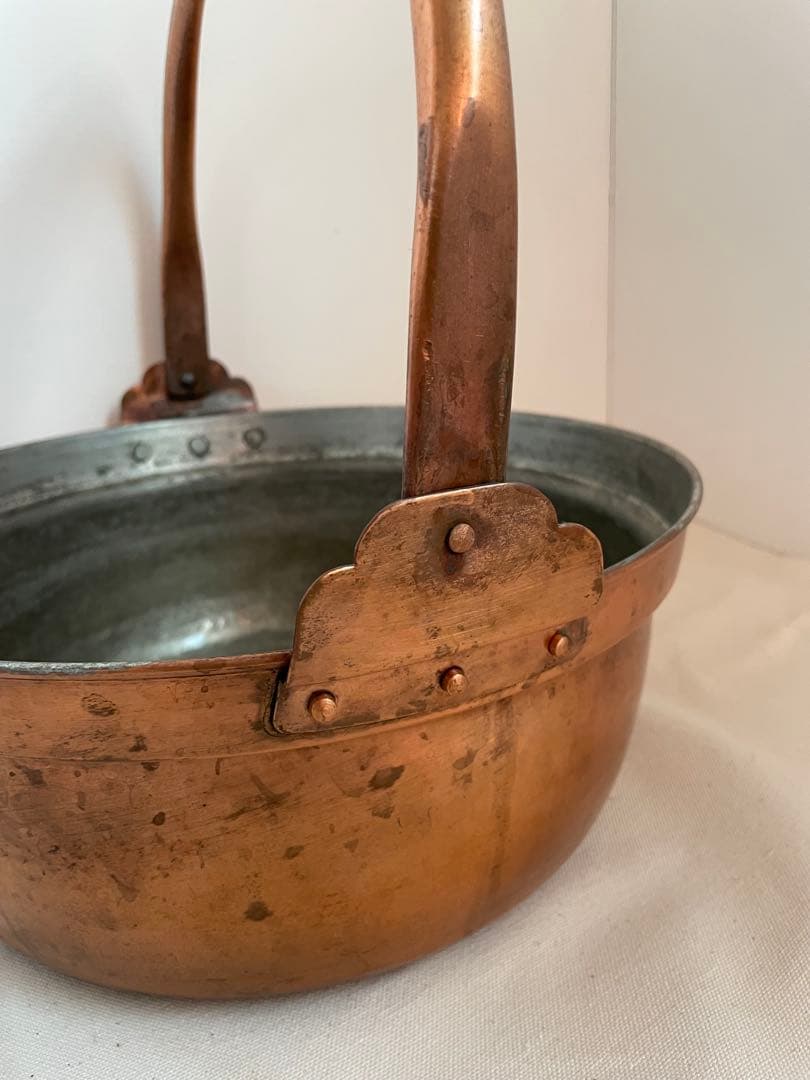 古道具　銅鍋　山菜鍋　大　錫引き　30㎝