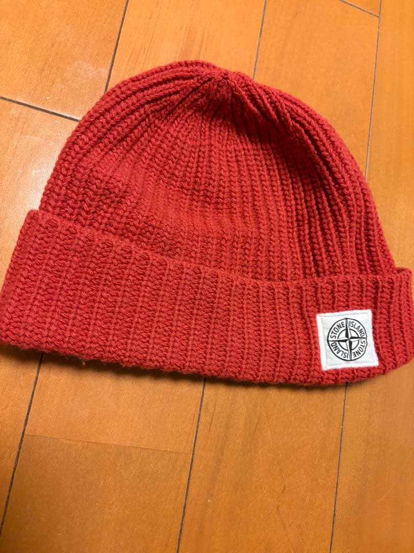 STONE  リブ編みニット帽 ワインレッド　QR鑑定済み本物