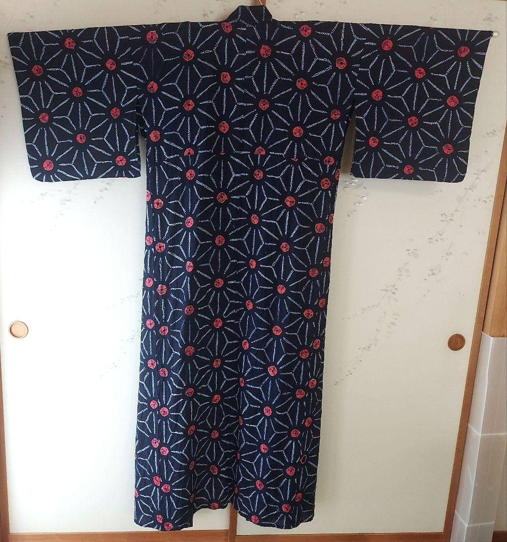 有松絞り　浴衣　麻の葉柄　レトロな雰囲気　トールサイズ