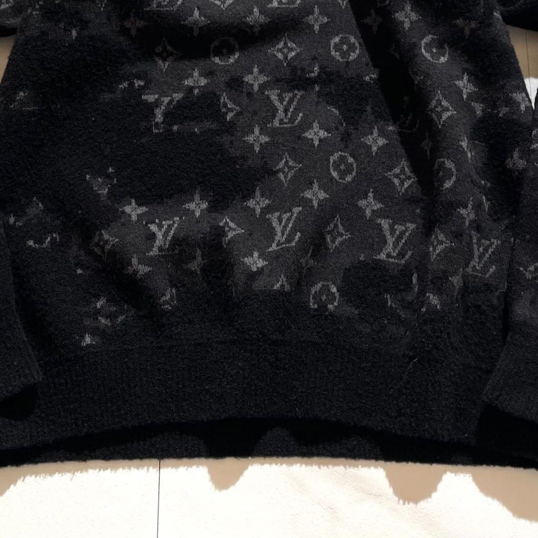 未使用美品 正規品 ルイ・ヴィトン ディストレストモノグラム 黒ニット XL