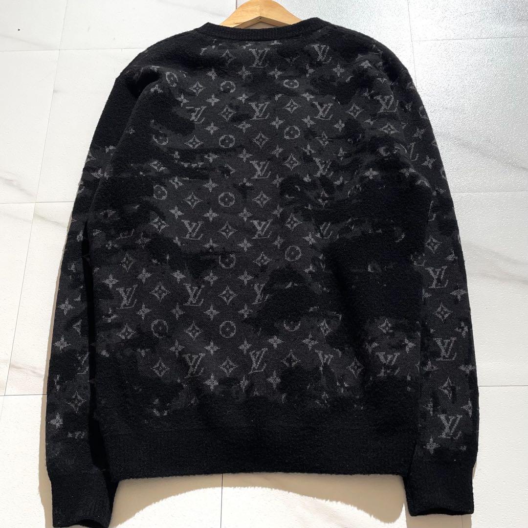 未使用美品 正規品 ルイ・ヴィトン ディストレストモノグラム 黒ニット XL