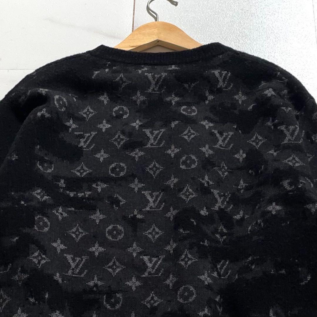 未使用美品 正規品 ルイ・ヴィトン ディストレストモノグラム 黒ニット XL