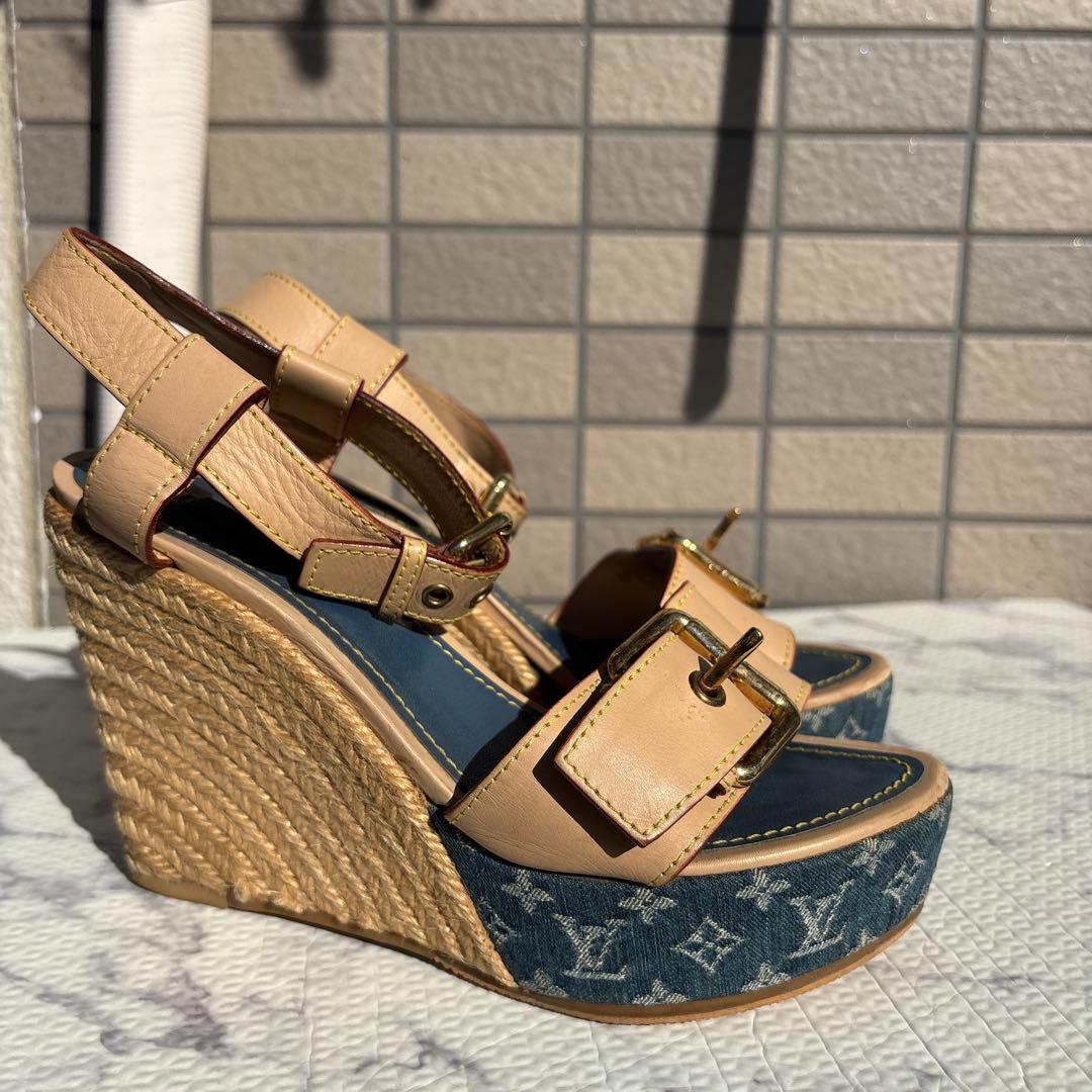 ルイヴィトン　厚底サンダル　デニム　モノグラム　シューズ　スニーカー　LV