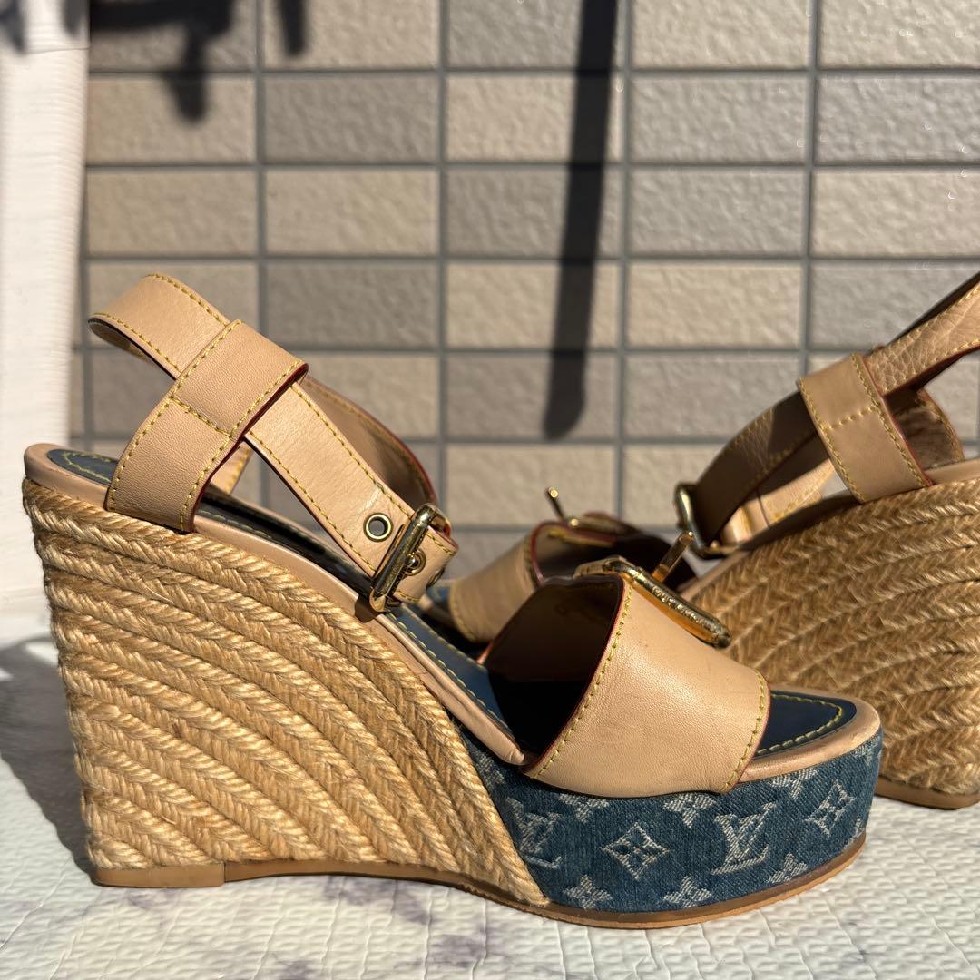 ルイヴィトン　厚底サンダル　デニム　モノグラム　シューズ　スニーカー　LV