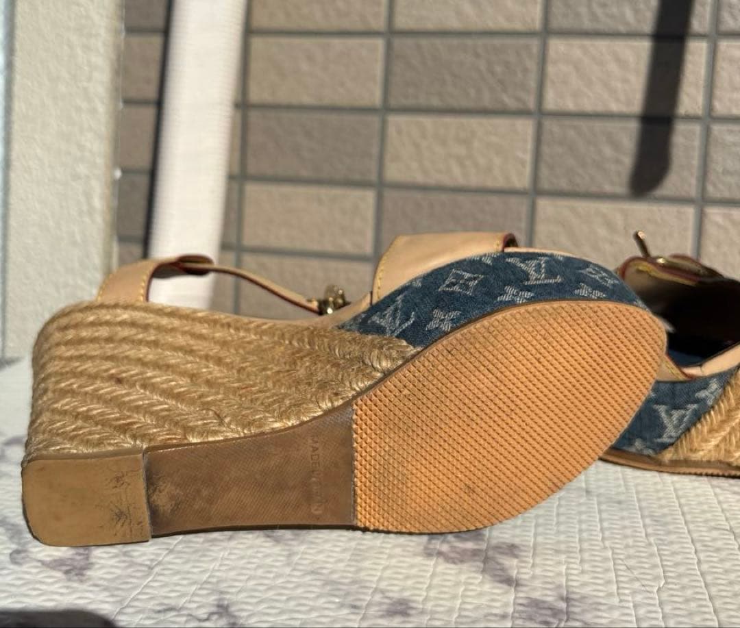 ルイヴィトン　厚底サンダル　デニム　モノグラム　シューズ　スニーカー　LV