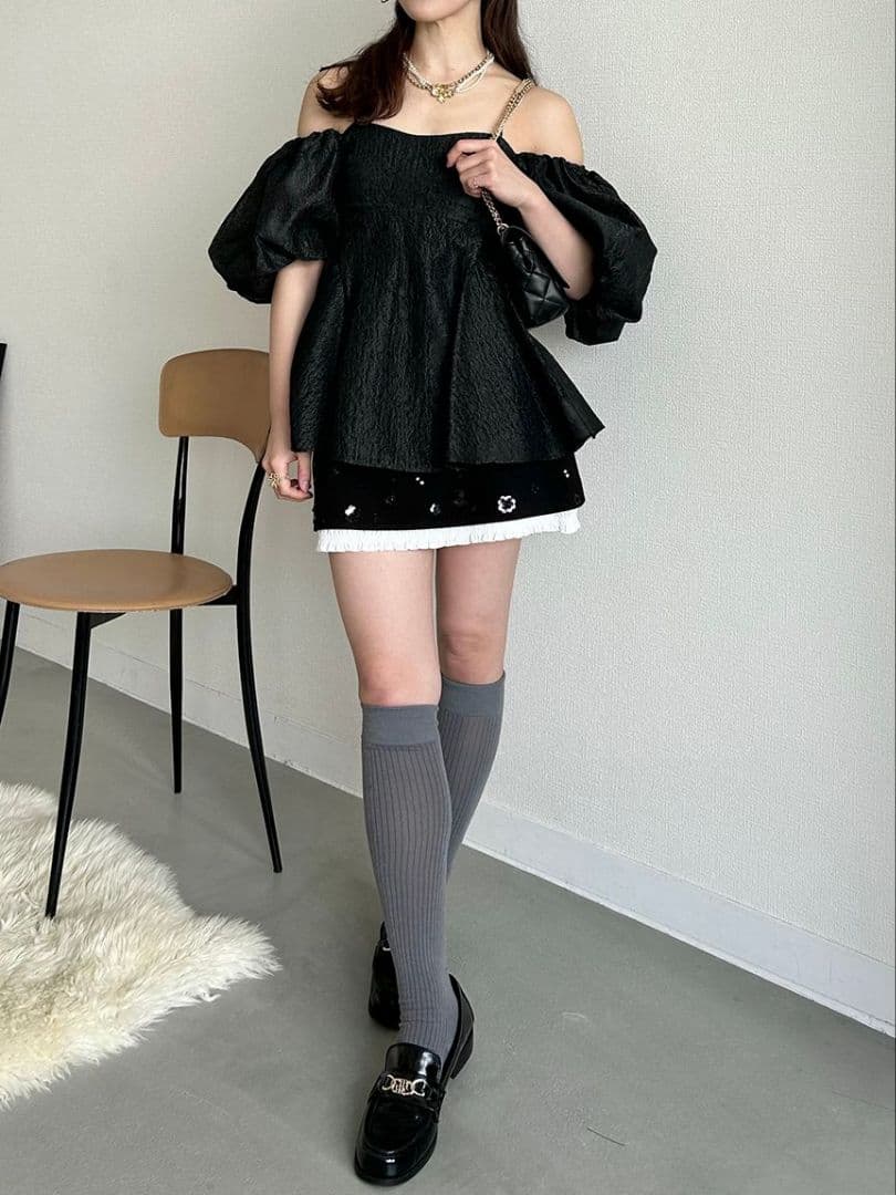 リリーブラウン☆ブラック パフスリーブ チュニック 半袖