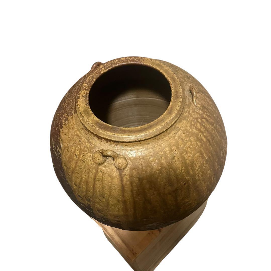 備前焼 難波周作 難波誠治 耳付き壺 花瓶 花器 花入 共箱 胡麻垂れ 三耳大壺