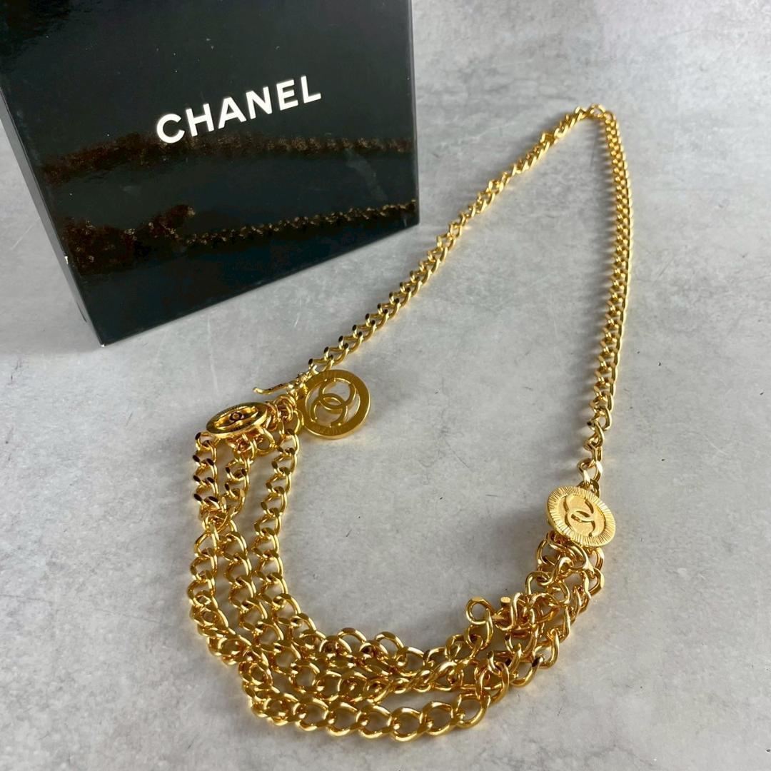 極美品　CHANEL シャネル　1984　ココマーク　3連　チェーンベルト　金色