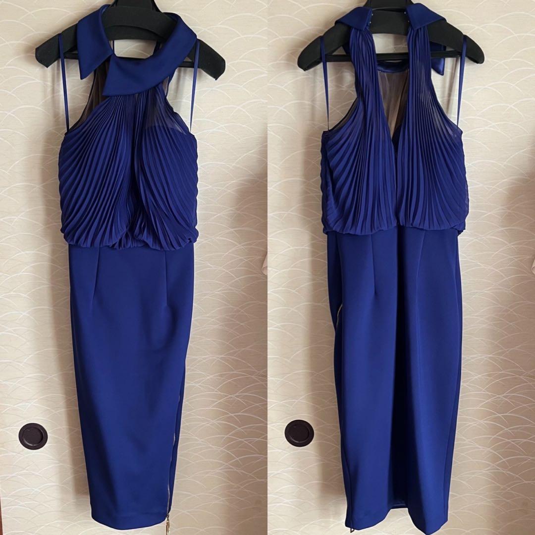 JEAN MACLEAN シフォン　ハイネック　タイト　ひざ丈　ミディアムドレス