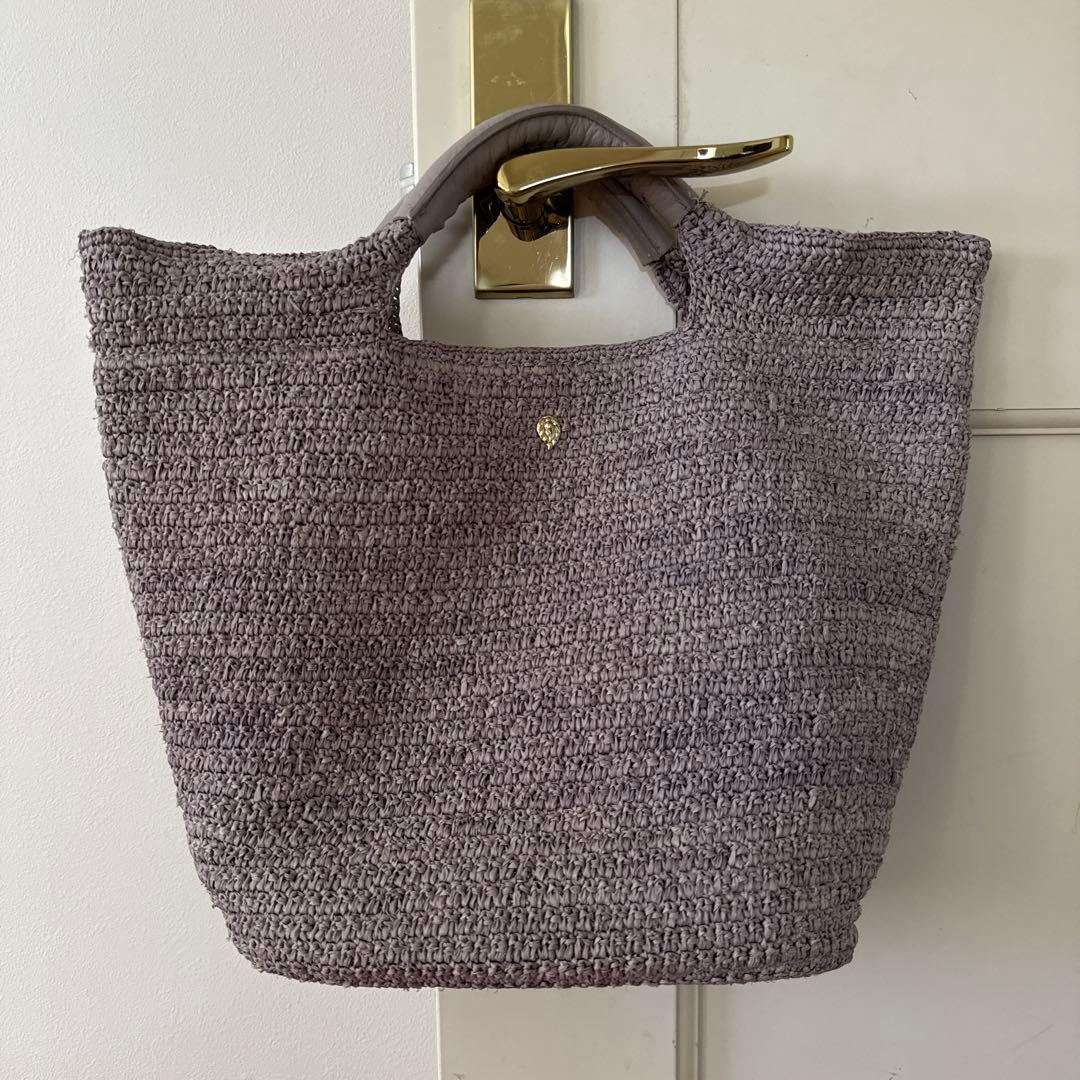 ヘレンカミンスキー ラフィア バッグ グレー パープル