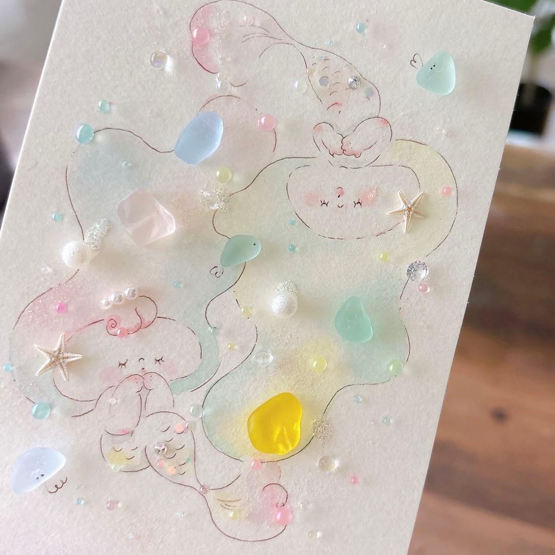 【マーメイド】イラスト　シーグラスアート　水彩画　原画
