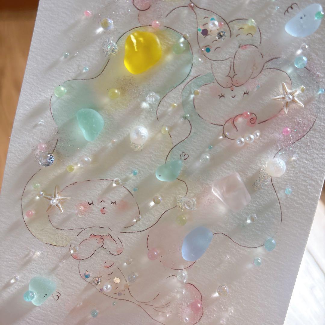 【マーメイド】イラスト　シーグラスアート　水彩画　原画