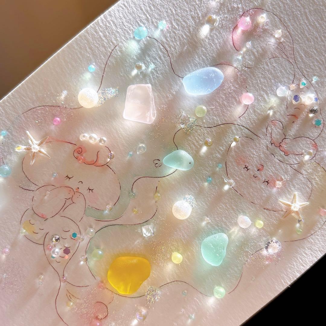 【マーメイド】イラスト　シーグラスアート　水彩画　原画