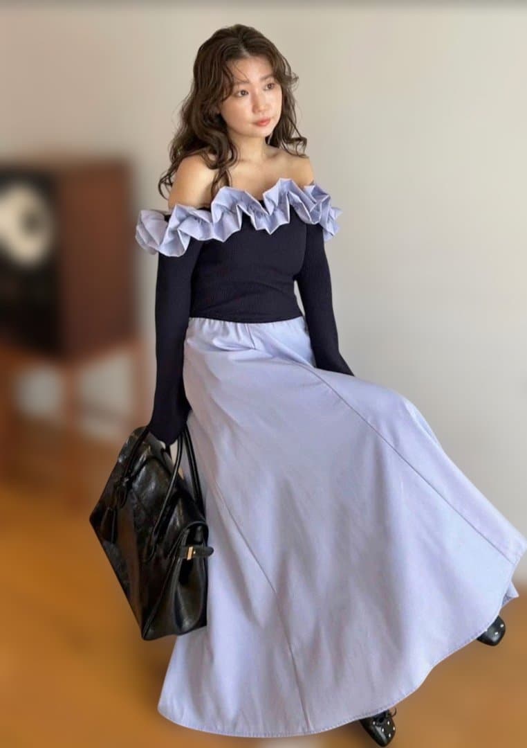 リリーブラウン★今期フリルカラーニットコンビワンピース0超美品