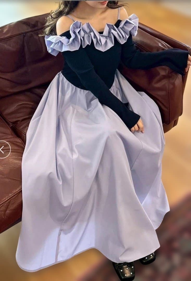 リリーブラウン★今期フリルカラーニットコンビワンピース0超美品