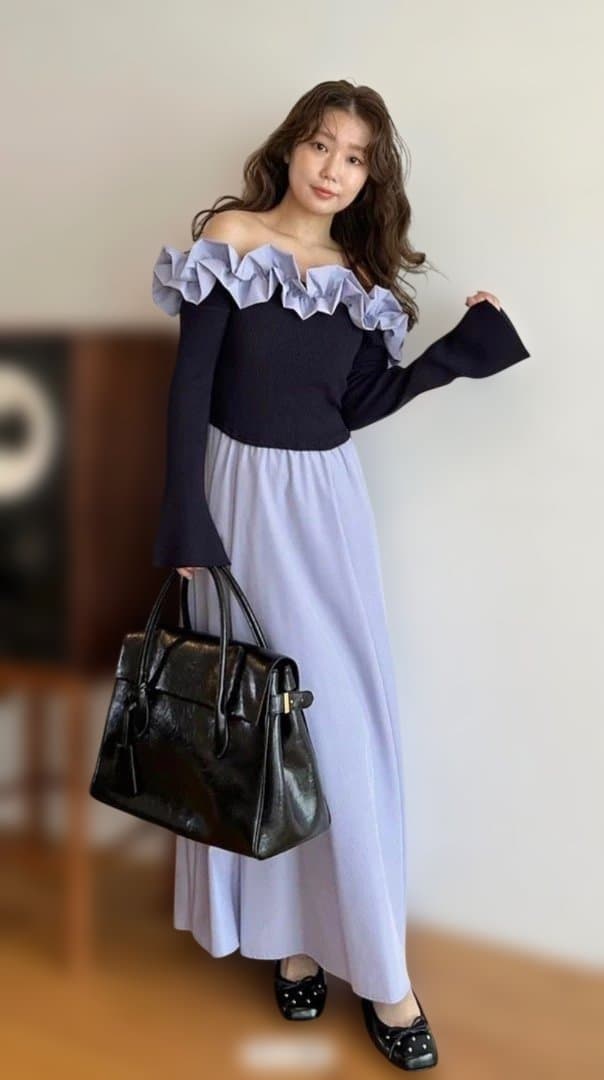 リリーブラウン★今期フリルカラーニットコンビワンピース0超美品