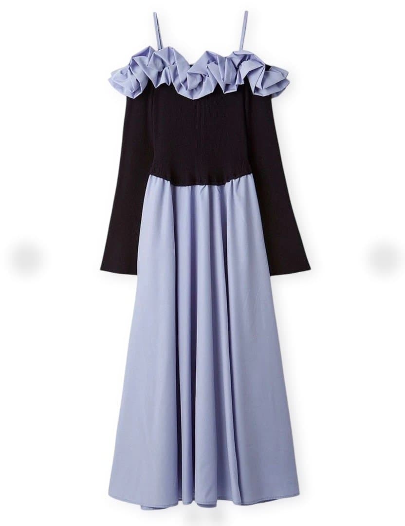 リリーブラウン★今期フリルカラーニットコンビワンピース0超美品