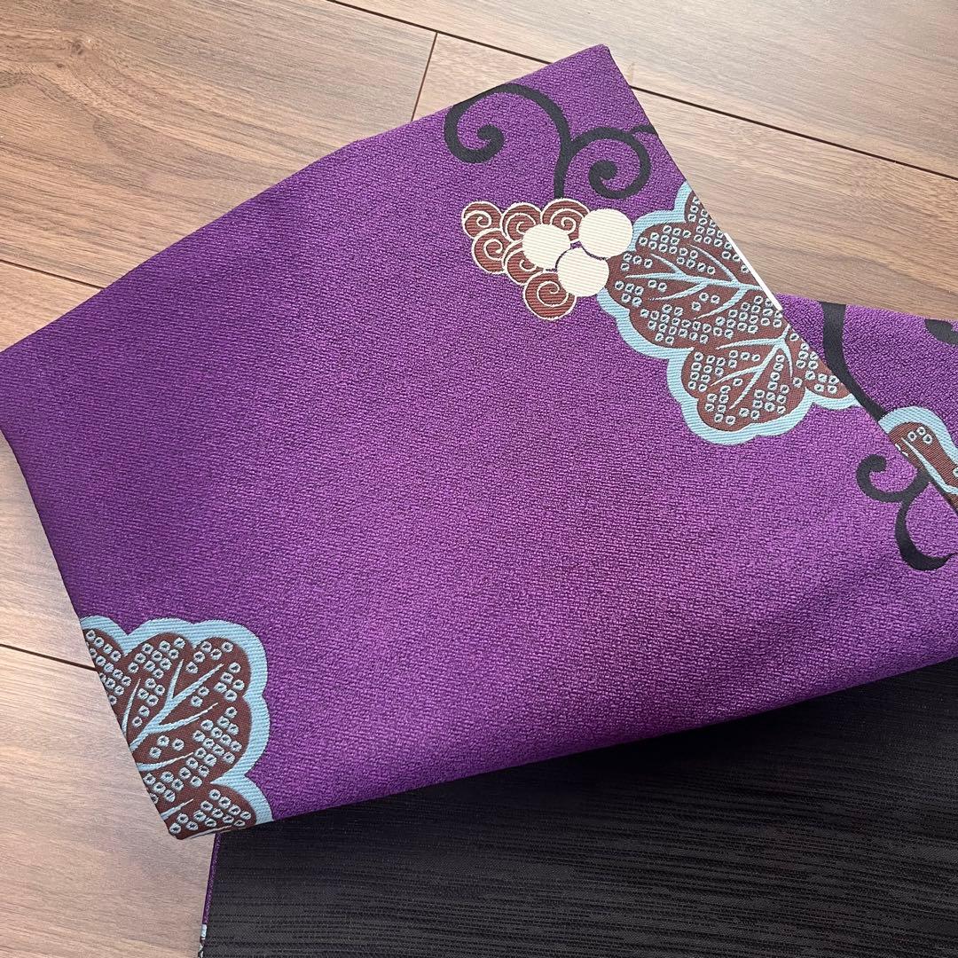 新品未使用◆狆 子犬 京袋帯 葡萄 紫 蔦