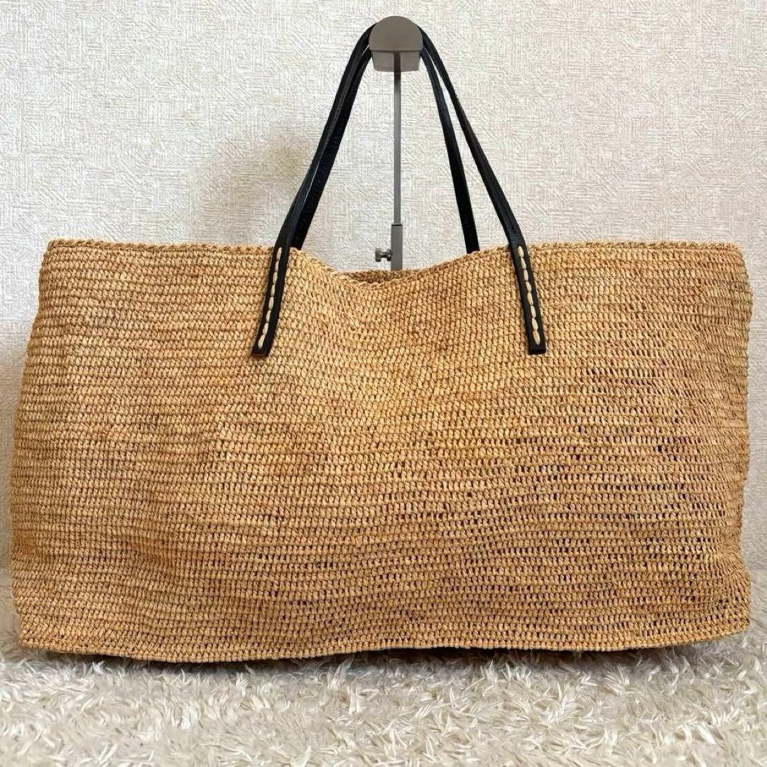 美品✨大容量✨サンアルシデ ラフィア トートバッグ カゴ ナチュラル レザー