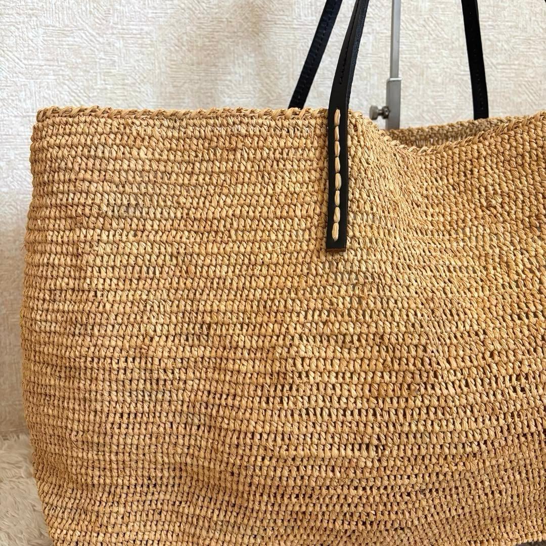 美品✨大容量✨サンアルシデ ラフィア トートバッグ カゴ ナチュラル レザー