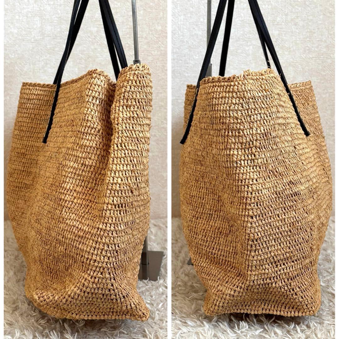 美品✨大容量✨サンアルシデ ラフィア トートバッグ カゴ ナチュラル レザー