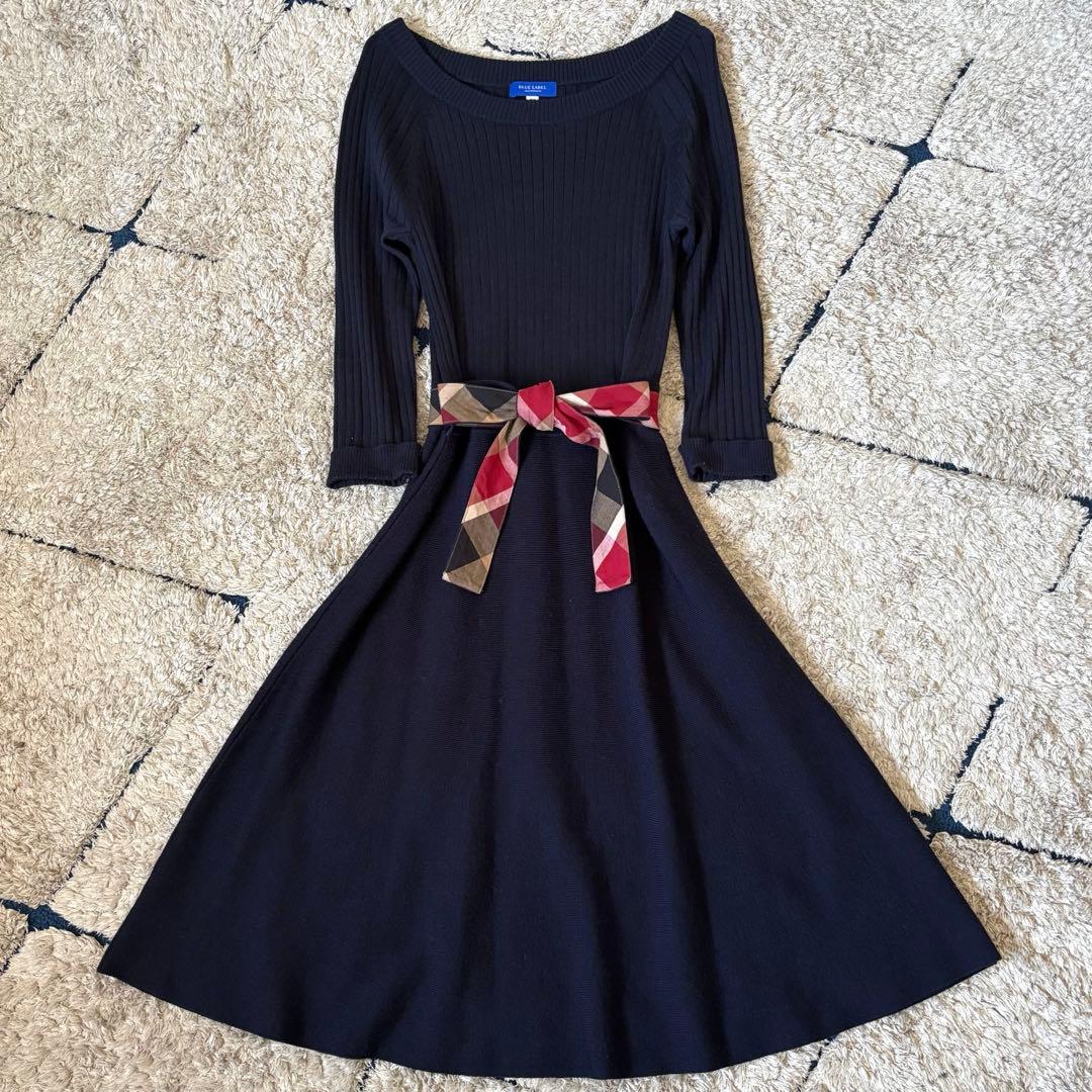 【美品✨】ブルーレーベルクレストブリッジ　切替　ドッキング　ワンピース　リボンM