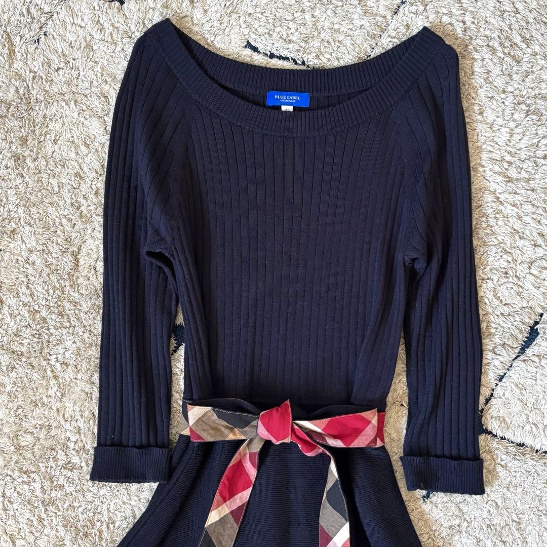 【美品✨】ブルーレーベルクレストブリッジ　切替　ドッキング　ワンピース　リボンM