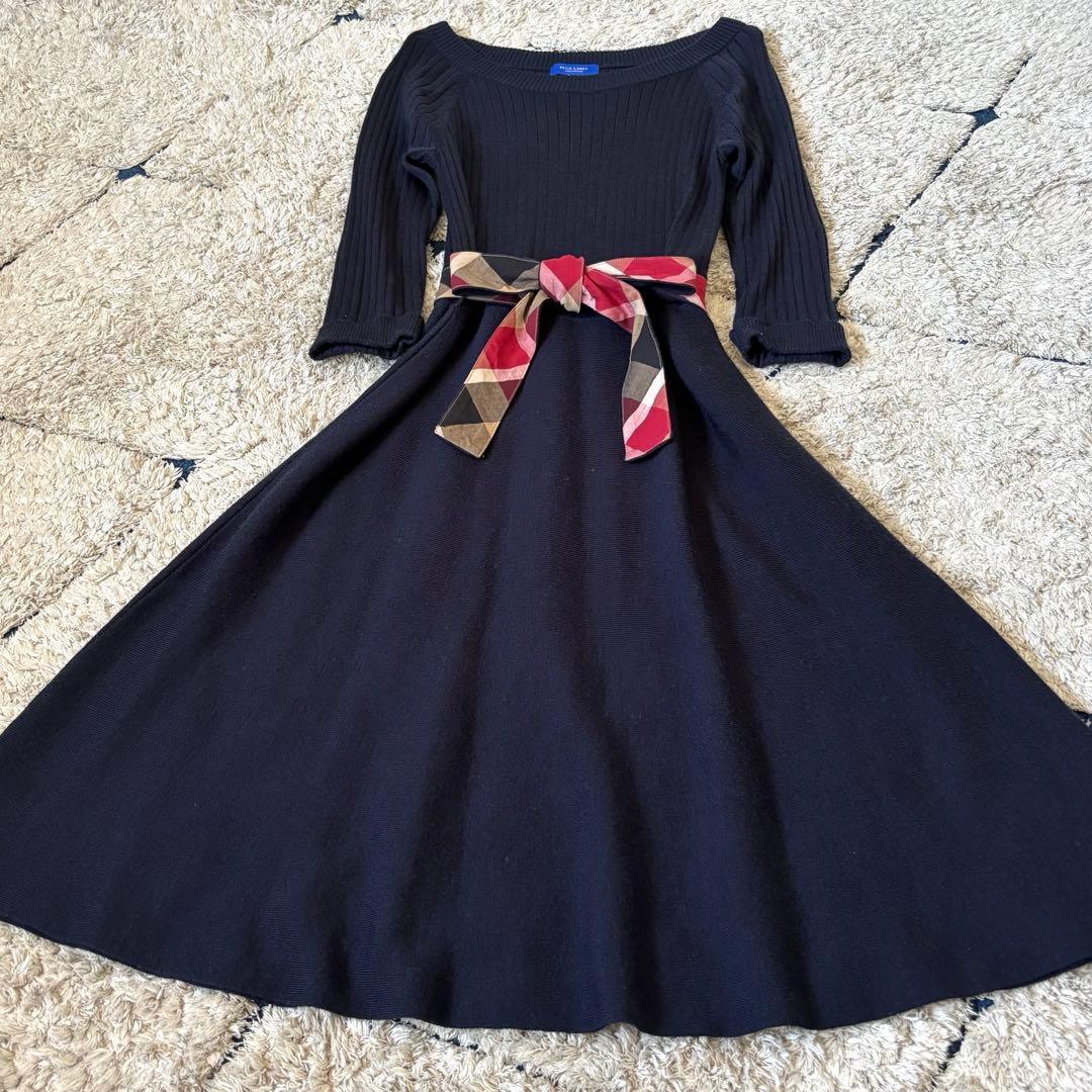 【美品✨】ブルーレーベルクレストブリッジ　切替　ドッキング　ワンピース　リボンM